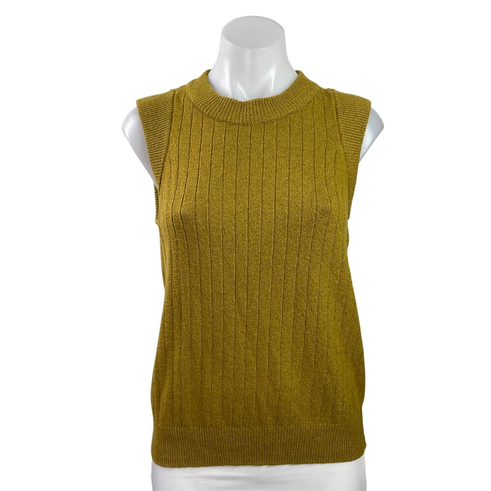 Who What Wear Women's Gold Sleeveless Crew Neck Ribbed Knit Sweater Tank Top M